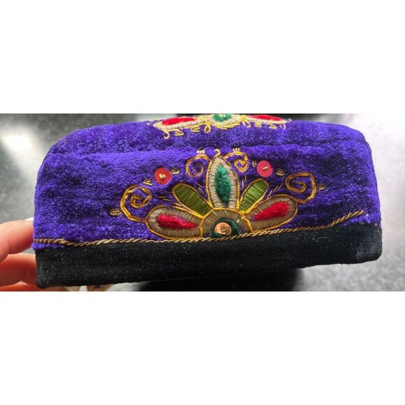 Vintage April 1979 Blue Velvet Uzbekistan Fine Gold Square Cap Hat Original NWT main image 4